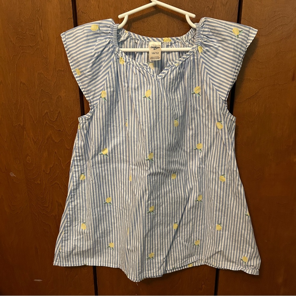 OshKosh B'gosh Blue and Yellow Blouse with Flutter Sleeves